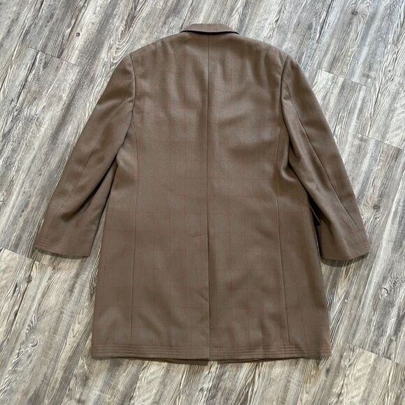 Façonnable Made in Italy Virgin Wool Brown Windowpane Overcoat Men’s Size 52R Eu - Picture 2 of 13